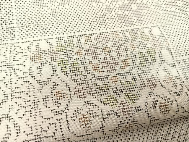 平和屋着物▽本場大島紬 単衣 白大島 9マルキ 色紙重ね花文 正絹 逸品