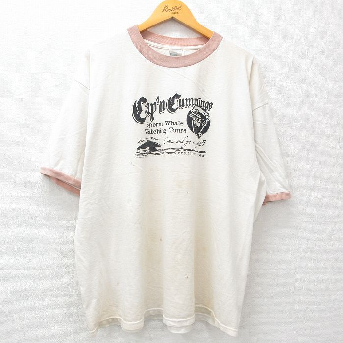 XL/古着 半袖 ビンテージ Tシャツ メンズ 00s ホエールウォッチング クジラ 大きいサイズ コットン クルーネック 白系他 ホワイト リンガー