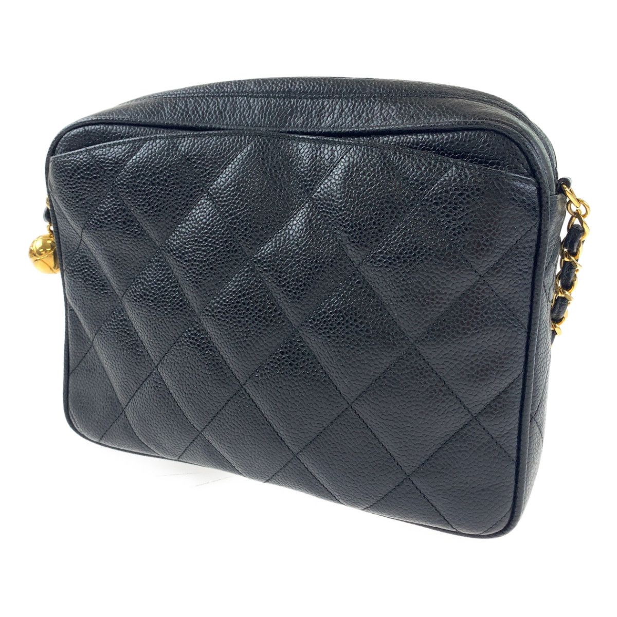 CHANEL シャネル キャビアスキン CCロゴボール ブラック レザー チェーンショルダーバッグ レディース 307052 【中古】 CHANEL シャネル キャビアスキン CCロゴボール ブラック レザー