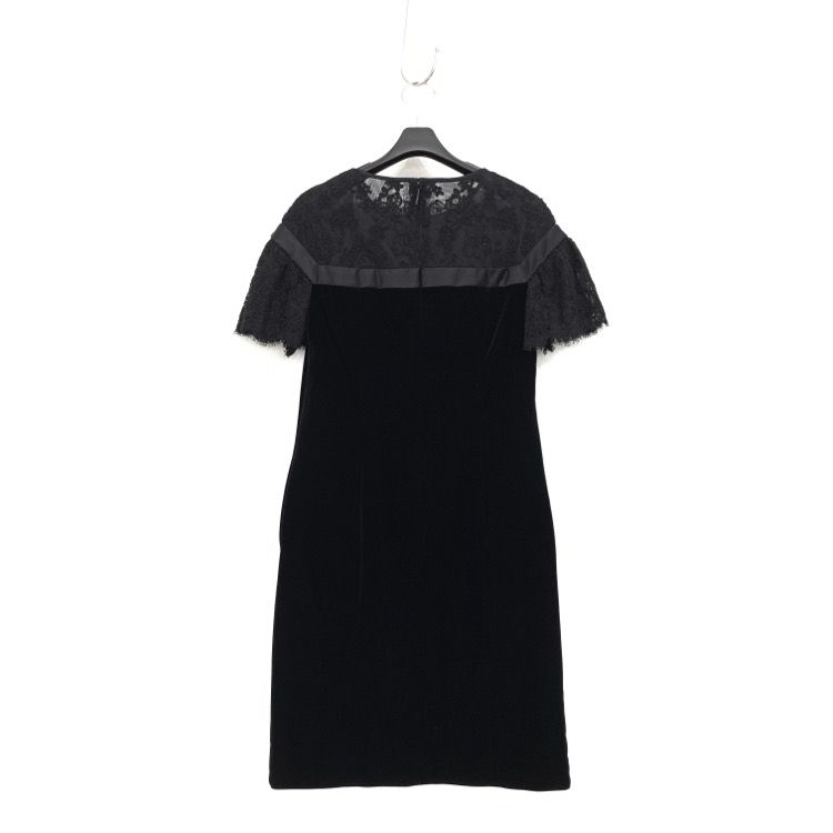 René ルネ　ベロア ワンピース Rene ルネ ベロア・レース切替 ドレス ワンピース ブラック 36