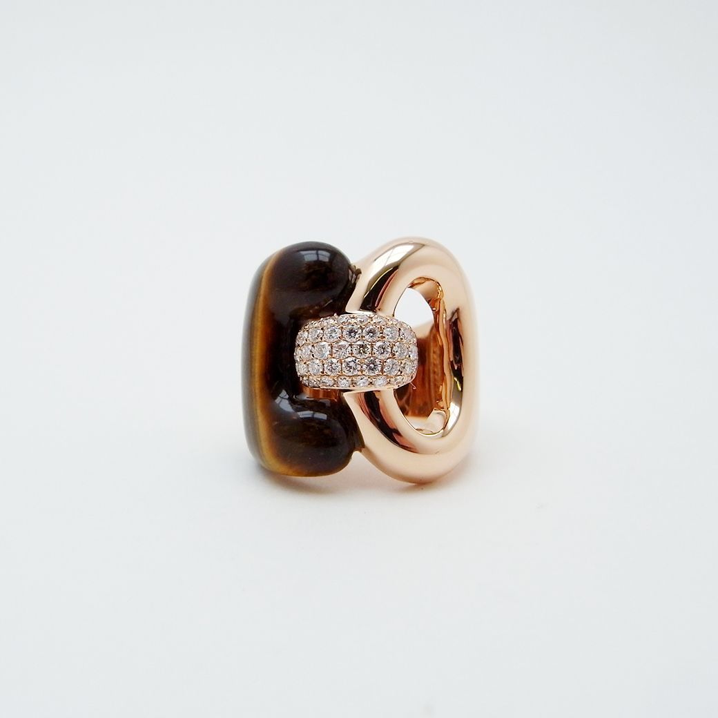 タイガーアイ ダイヤモンド リング 0.53ct 12.5号 750PG 仕上げ Sランク
