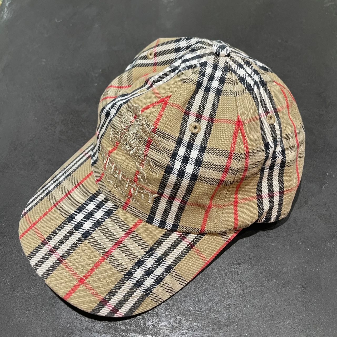 Supreme 22SS Burberry Denim 6-Panel コラボ チェック 刺繡 キャップ 