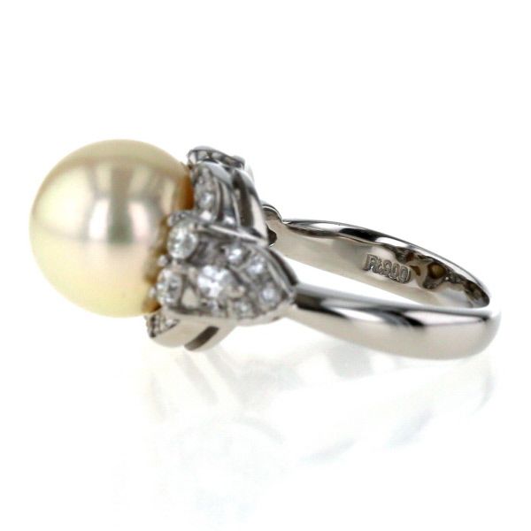 Pt900 プラチナ リング 真珠 10.3mm ダイヤモンド 0.47ct 取り巻き 