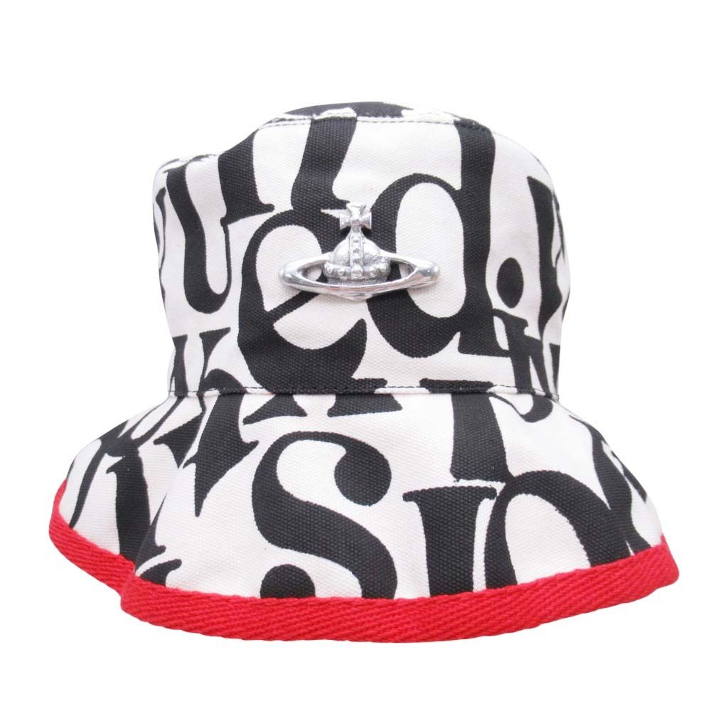 Vivienne Westwood ヴィヴィアンウエストウッド オーブ ロゴプリント フィッシャー バケットハット バケハ 帽子 F 白黒 メンズ レディース 古着