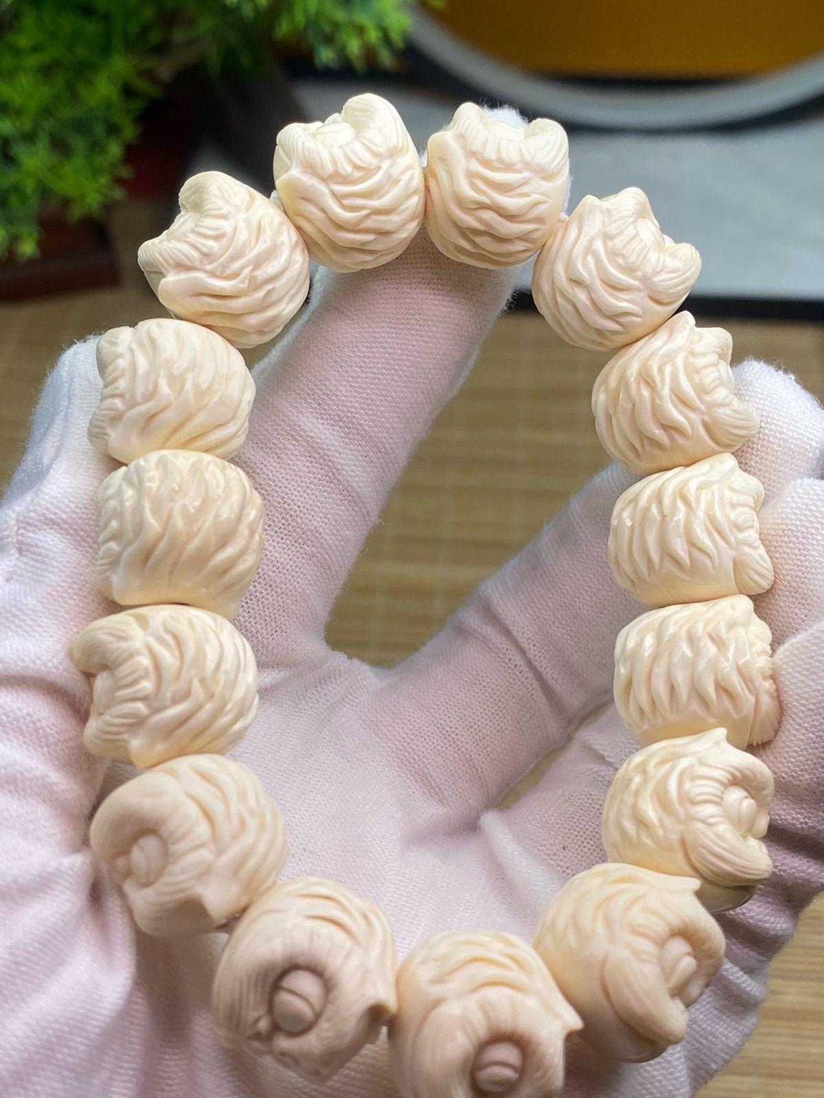 天然マンモス牙美しい手作り彫刻 ザキラム ブレスレット 天然マンモス