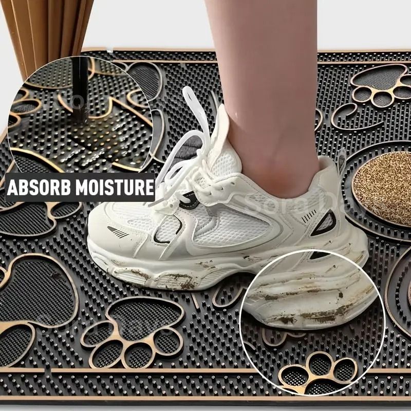 屋外ドアマット 玄関マット 猫の肉球 ラバー 長方形 ユニーク おしゃれ インテリア 北欧 泥落とし 汚れ取り 吸水性 水切り 滑り止め 洗える 手洗い可 室内 エントランス 四角 スクエア ゴム PVC 50×80cm MARWIL-DEMENAGEMENTS_CH