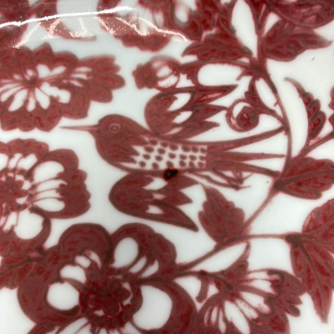 吉田隆　紬裏紅花鳥文大鉢　共箱　タカオ　直径39㎝　東ま5-1111③ 吉田隆 紬裏紅花鳥文大鉢 共箱 タカオ 直径39㎝ 東ま5-1111③