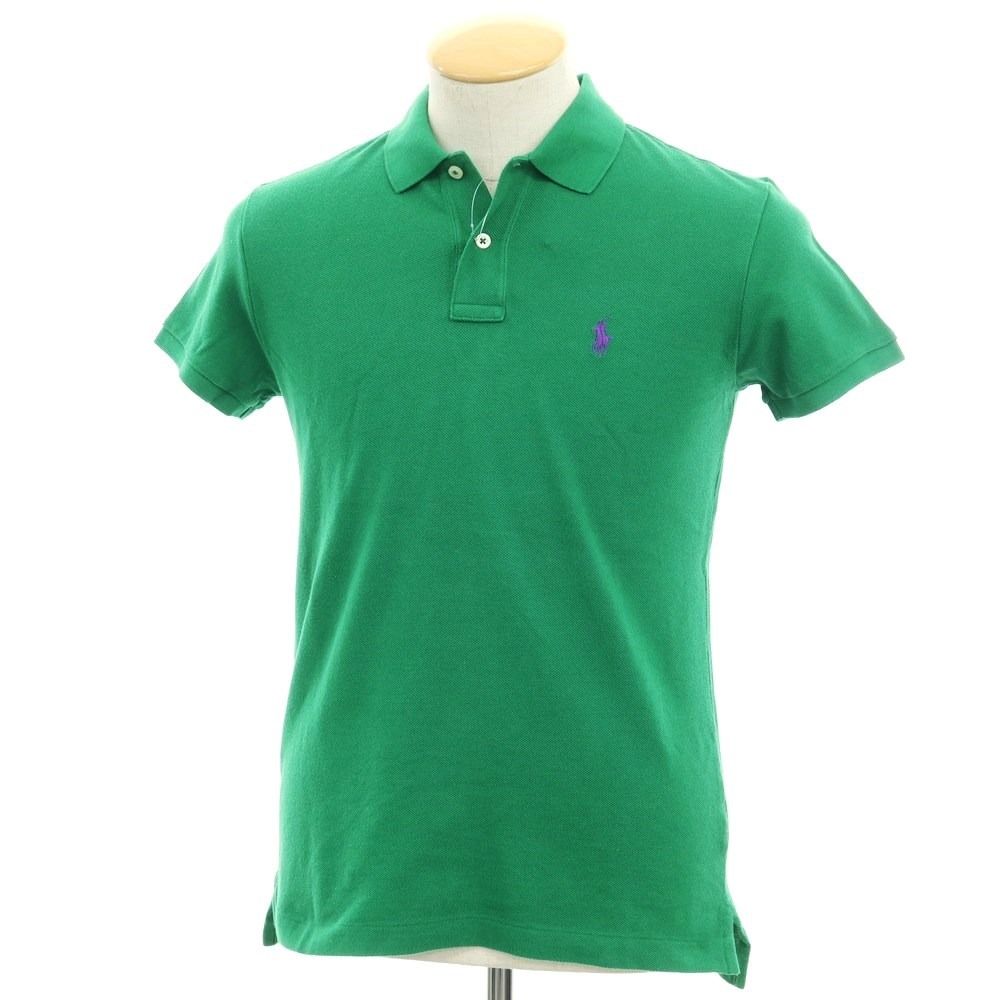 【中古】ラルフローレン RALPH LAUREN コットン 鹿の子 半袖ポロシャツ グリーン【サイズS】【メンズ】