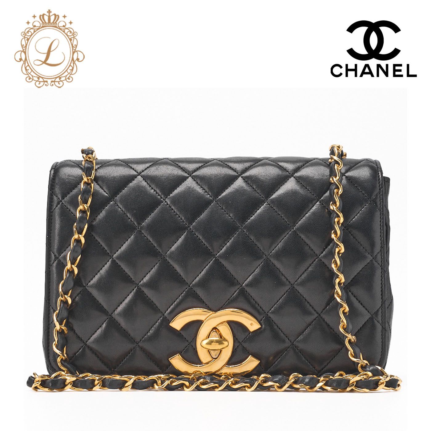 CHANEL シャネル ショルダーバッグ マトラッセ ラムスキン デカココ チェーンショルダー 黒 ゴールド金具 レディースバッグ ブランド