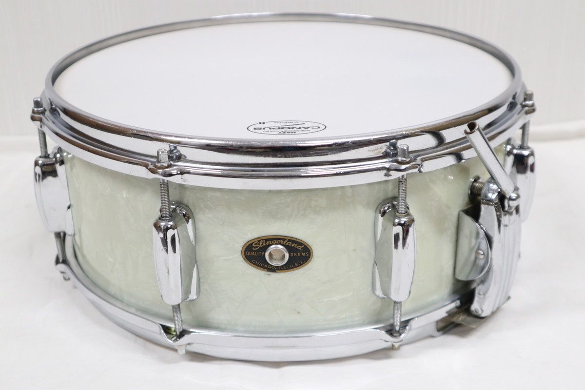 VINTAGE Slingerland 1960s 14x5.5 Super Gene Krupa Radio King Snare White Marine Pearl Maple単板