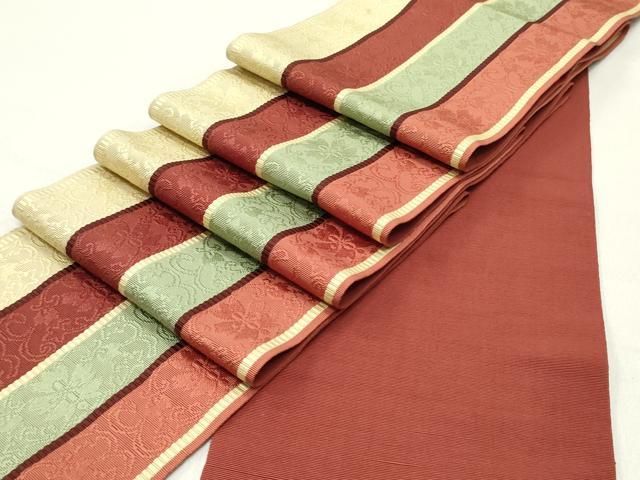 平和屋着物○本場筑前博多織 半幅帯 花唐草間道 正絹 逸品 DAAY0195ob