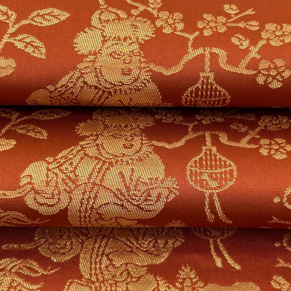 袋帯 美品 逸品 龍村晋 落款 胡服遊行錦 草花 箔 赤茶 全通 正絹