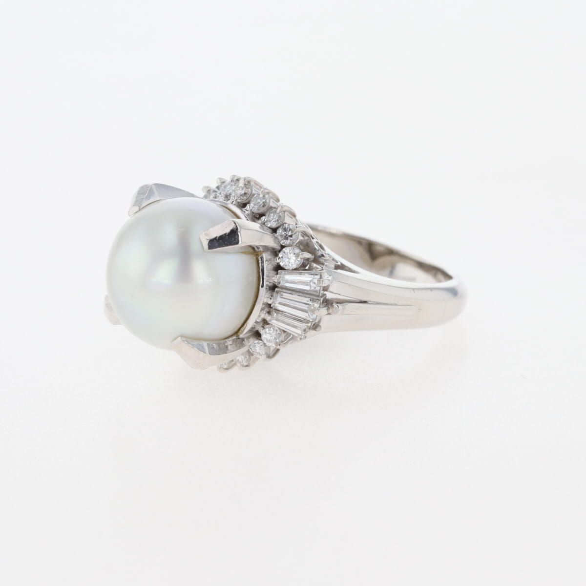 パール デザインリング プラチナ 指輪 メレダイヤ 真珠 リング 10号 Pt900 パール ダイヤモンド レディース