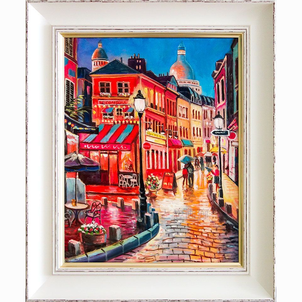 絵画　油絵　風景画　F6  夜の街 絵画油絵風景画F6 夜の街