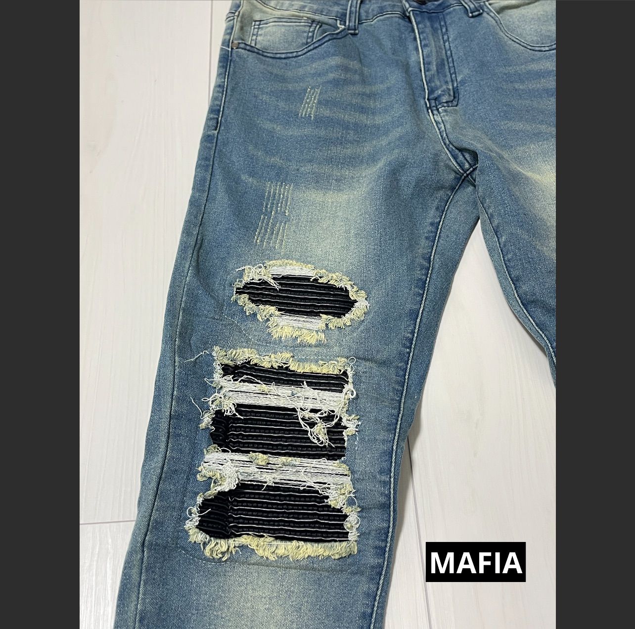 UK US drip outfit クラッシュ デニム ダメージパンツ ストリート系