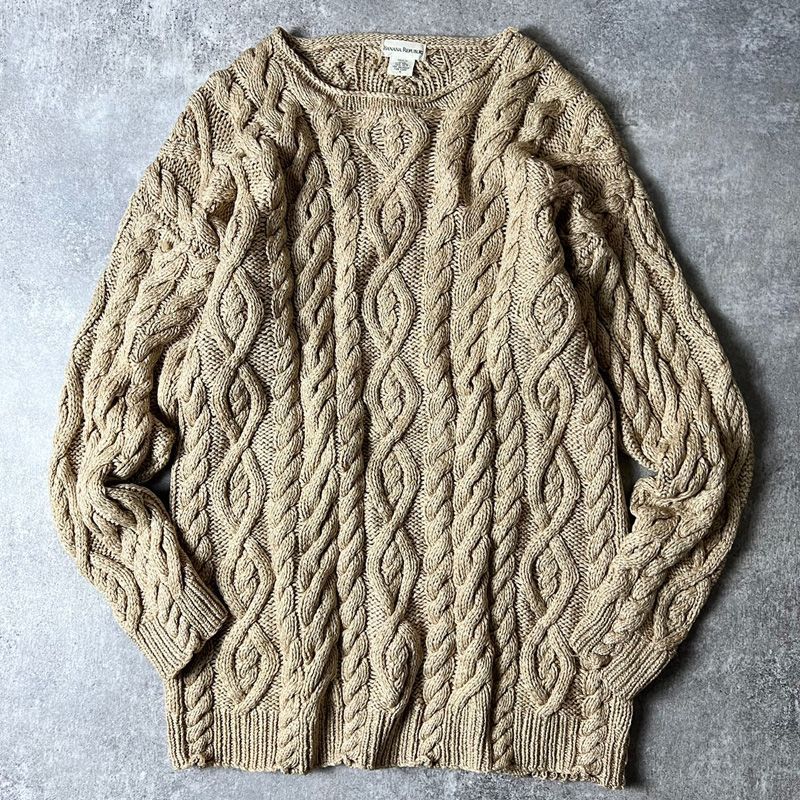 90s BANANA REPUBLIC ウール シルク ケーブル ニット セーター M / 90 