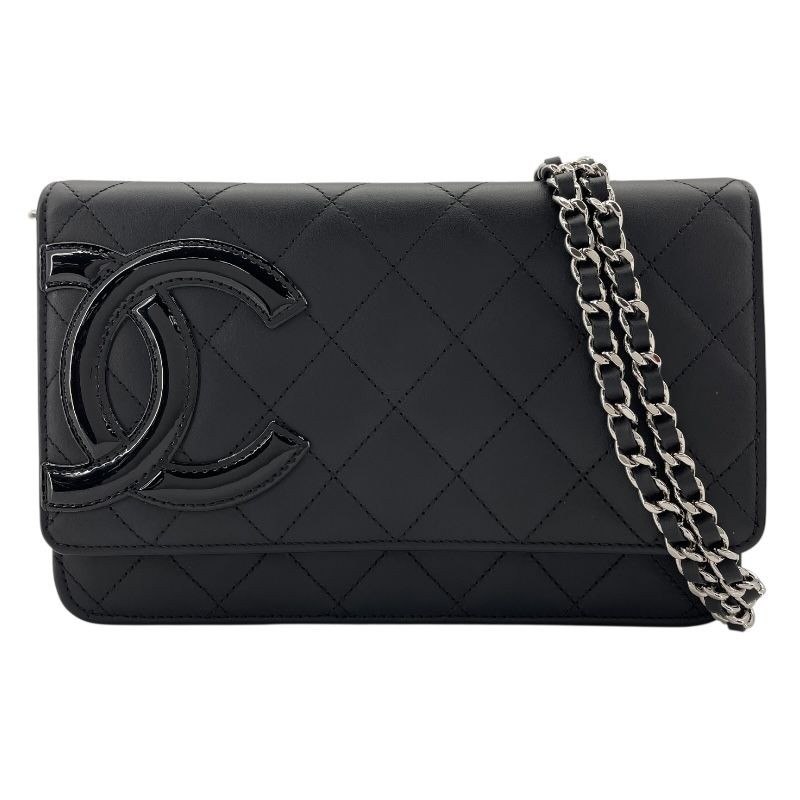 シャネル CHANEL カンボンラインチェーンウォレット A46646 20番台 ブラック SV金具 カーフ レディース ウォレットチェーン