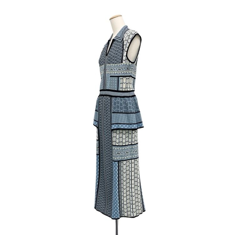 2025SS Mame Kurogouchi マメクロゴウチ Geometric Pattern Knitted Dress 幾何学モチーフニット ワンピース ブルー 2 MM25SS-KN085