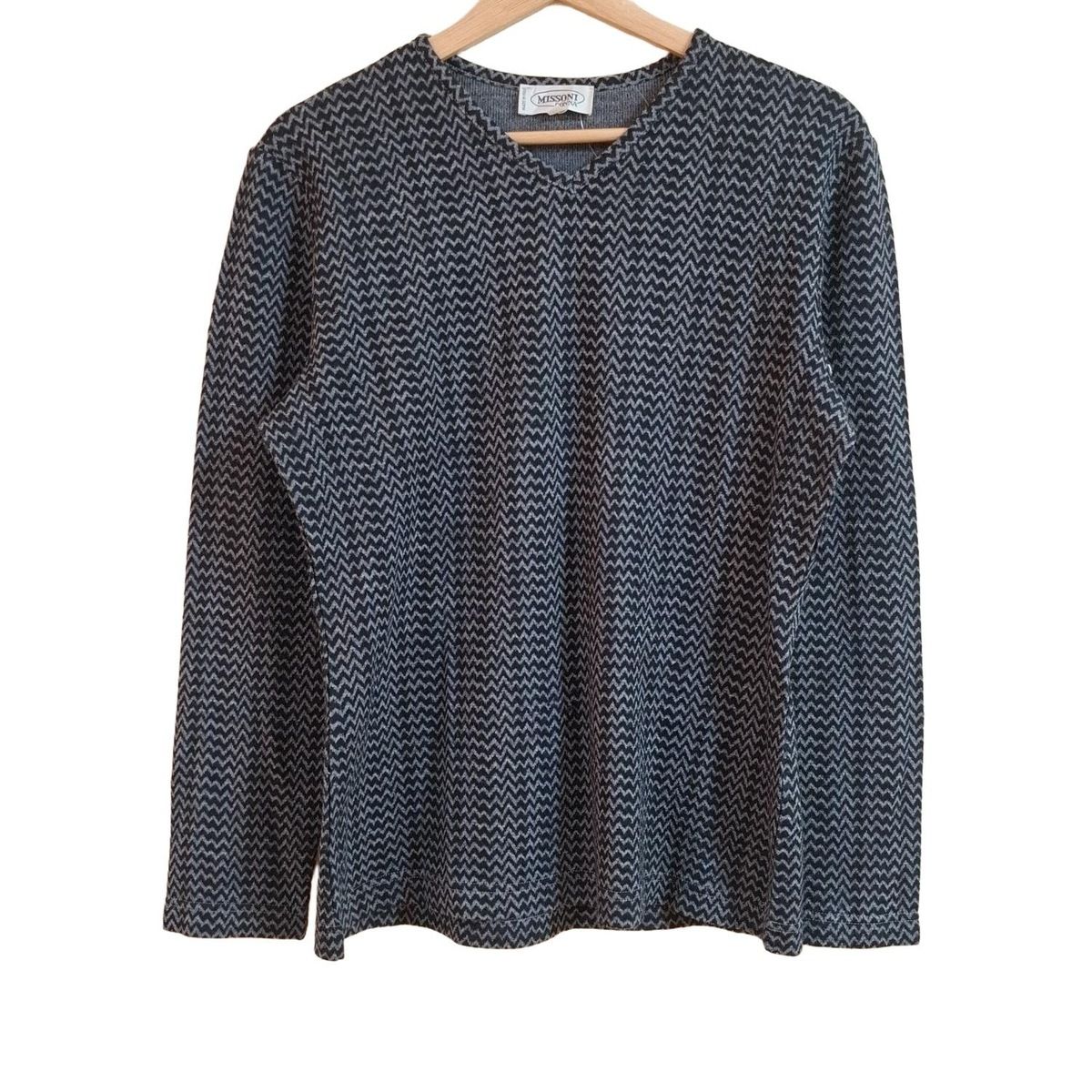 MISSONI ミッソーニ 長袖セーター サイズ44 L レディース - グレー×黒 Vネック
