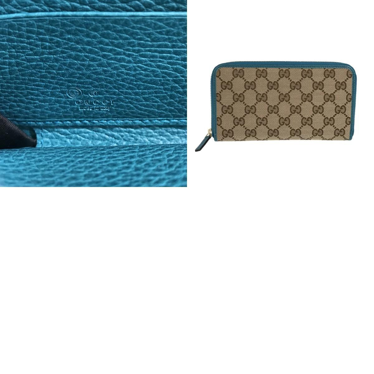 グッチ GUCCI GGキャンバス 長財布 363423 ベージュ ブルー キャンバス 長財布 ラウンドファスナー ros【中古】