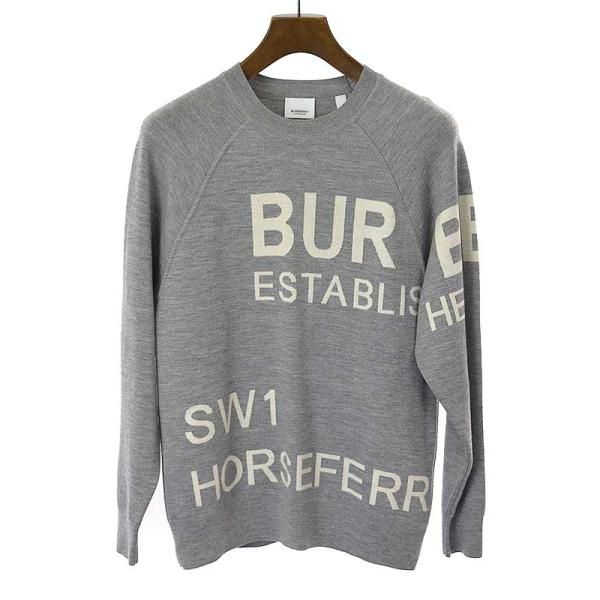 BURBERRYバーバリーホースフェリープリントウールニットセーターグレー 