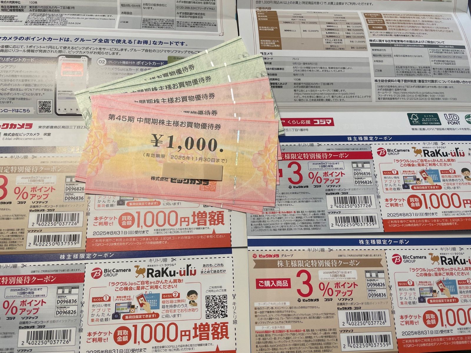 株主優待券 ビックカメラ 1万円分 株式会社ビックカメラ(コジマ