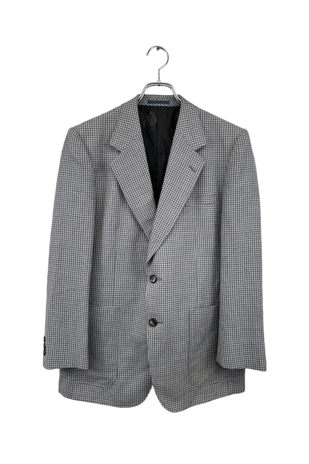 人気  カシミヤ混 LANVIN ランバン テーラードジャケット  チェック ネイビー系     メンズ サイズ 48  6 衣A