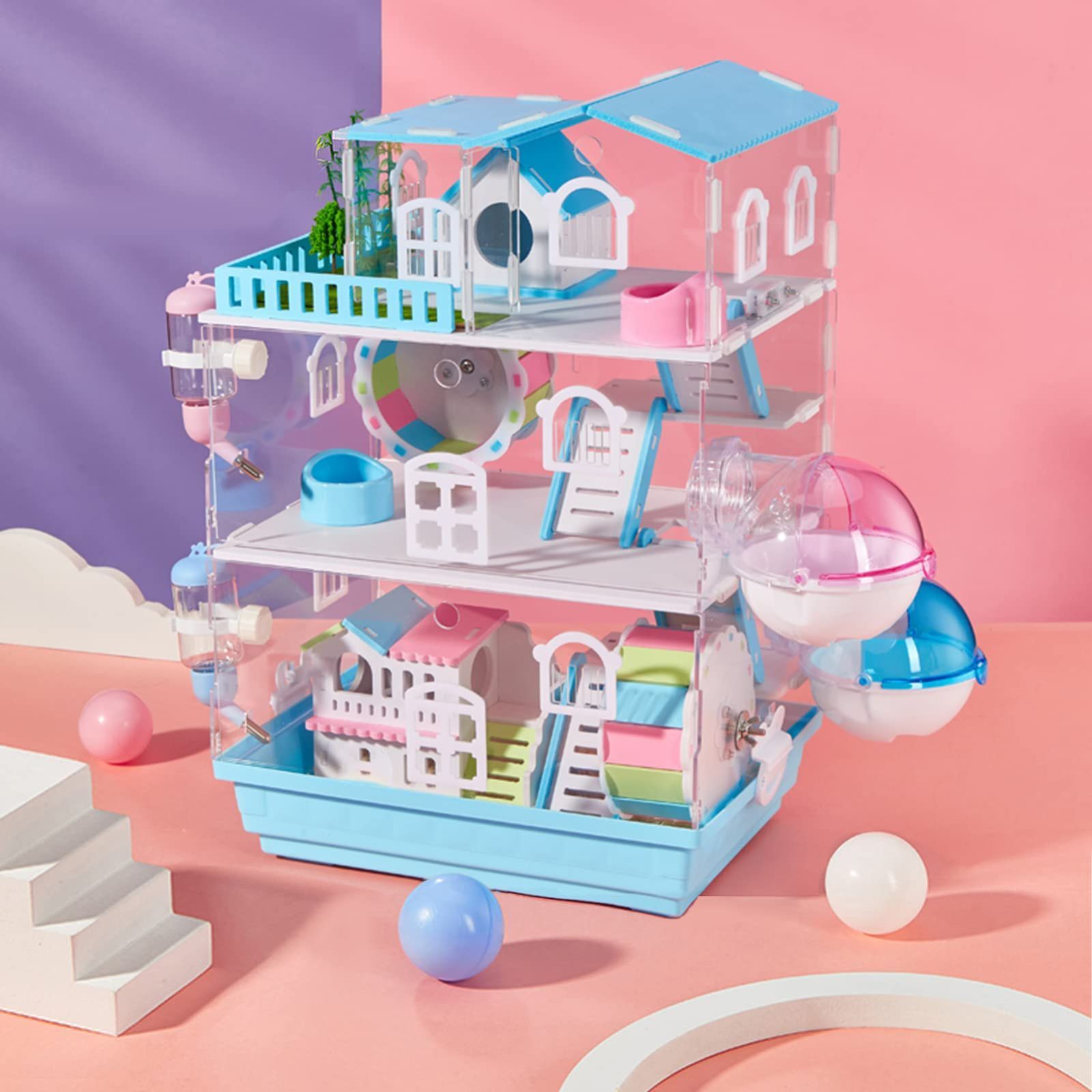 3層ブルー/贅沢セット xinxin-homeハムスターケージ 飼育ケージ 小動物