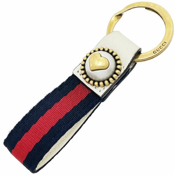 グッチ キーホルダー ハート シェリー ウェブ パール キーリング レザー 革 ナイロン アイボリー系 白 ネイビー 紺 レッド 赤 499677 GUCCI ループ チャーム バッグチャーム キーチャーム キー 鍵 ブランド小物 き