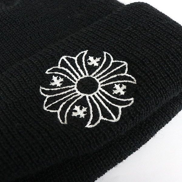 銀座店 クロムハーツCHプラス 刺繍 ビーニー ニットキャップ メンズ 黒