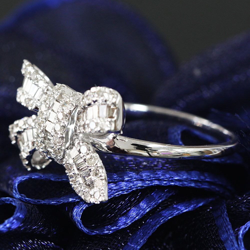 可愛いリボンモチーフ！ 0.5ct ダイヤモンド K18 wg リング 鑑別