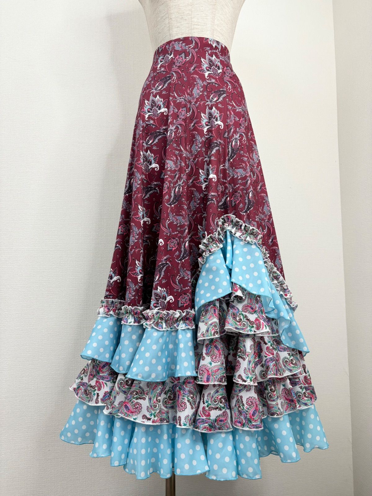 新品》フラメンコ ファルダ ワイン 社交ダンス ロングスカート