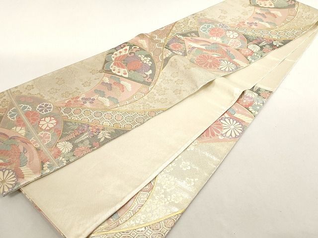 平和屋着物◎佐賀錦 六通柄袋帯 扇面鳳凰花文 金銀糸 正絹 逸品