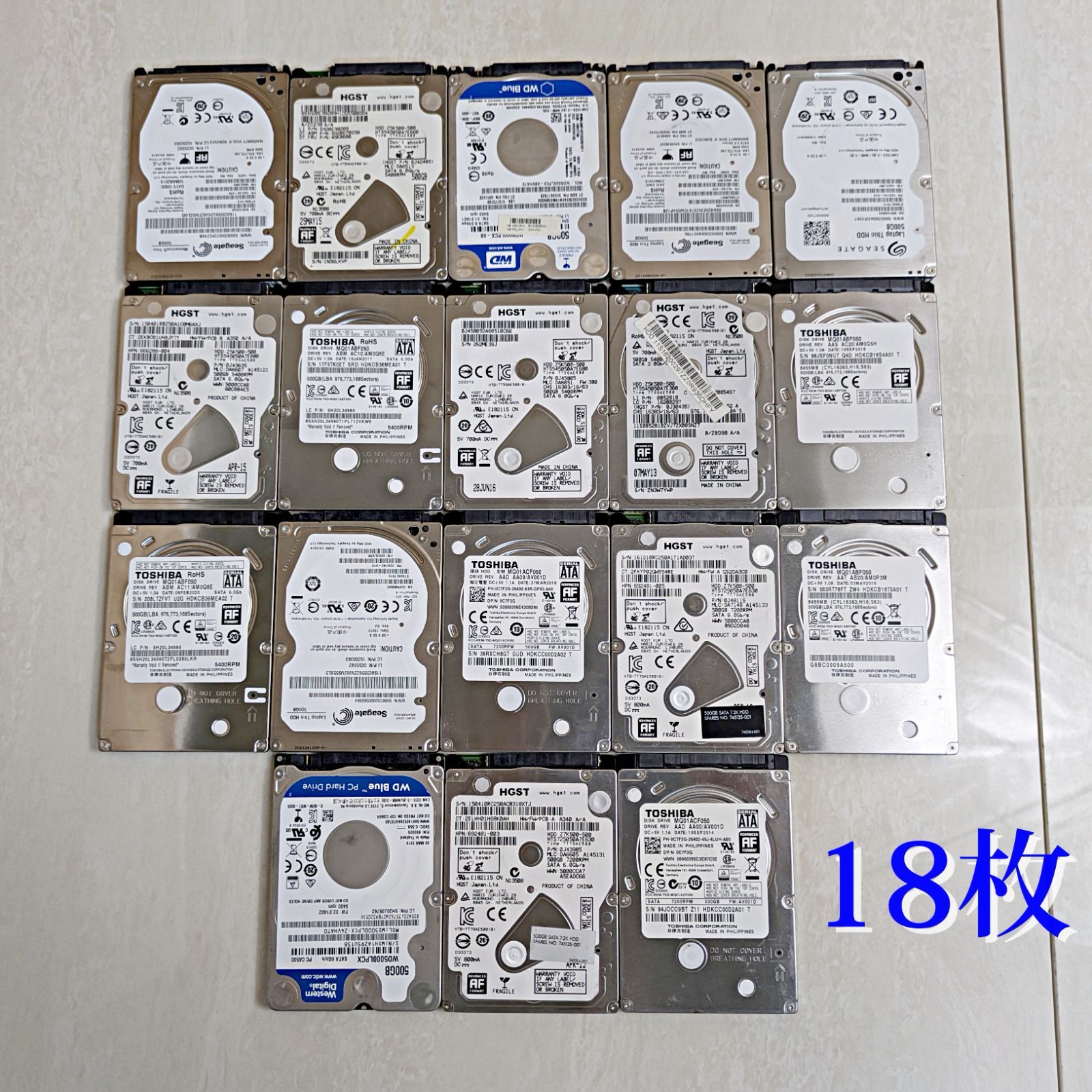 動作良好 全品正常判定 2.5インチHDD 500GB×18枚セット 動作 済み ノートパソコン内臓