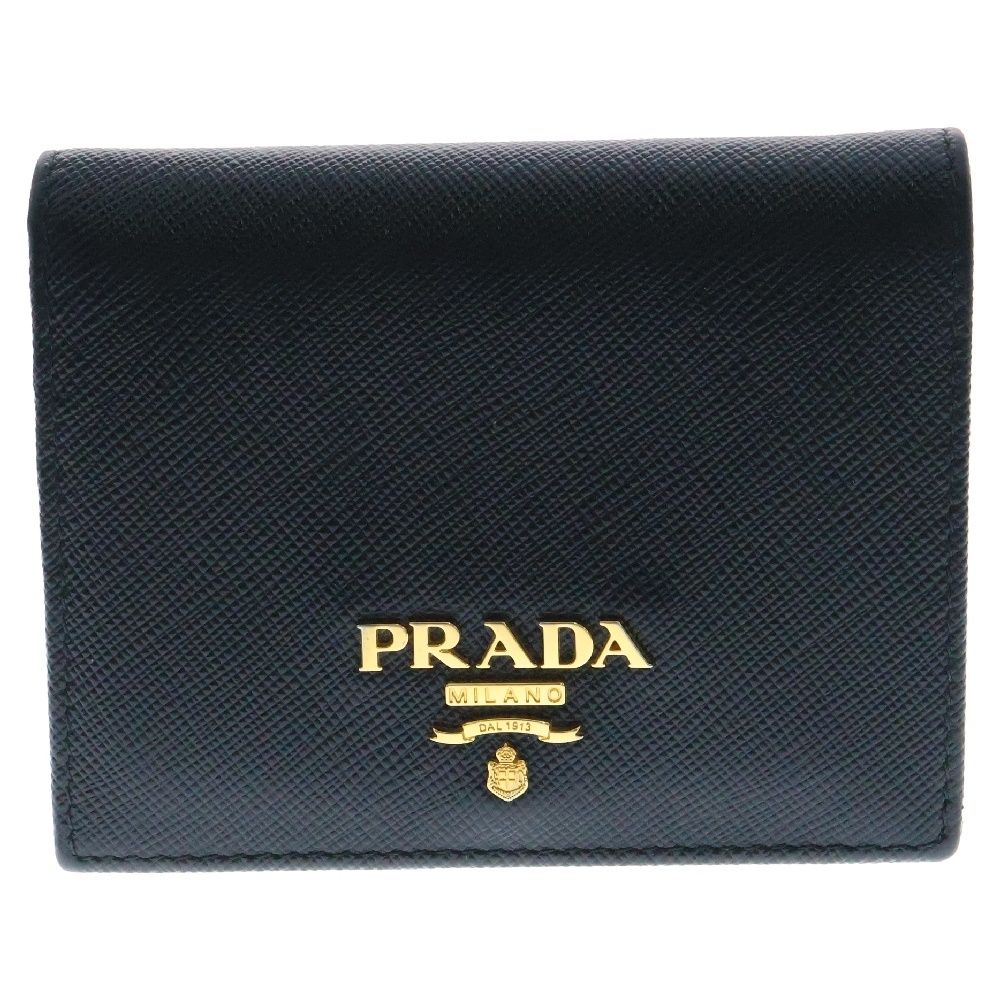 大割引 サフィアーノ (プラダ) PRADA メタルロゴ ブラック 二つ折り財布 小物
