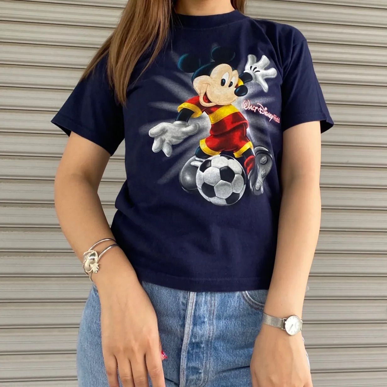 90's】Walt Disney World ミッキーマウス両面プリントTシャツ サッカー