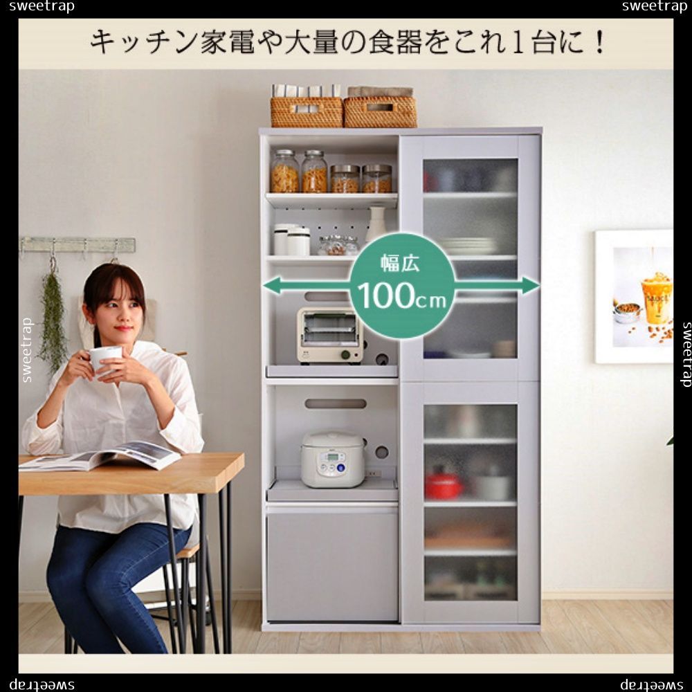 ガラス引戸食器棚 Lepre-ルプレ- 3カラー【シルバー】ガラス引戸食器  