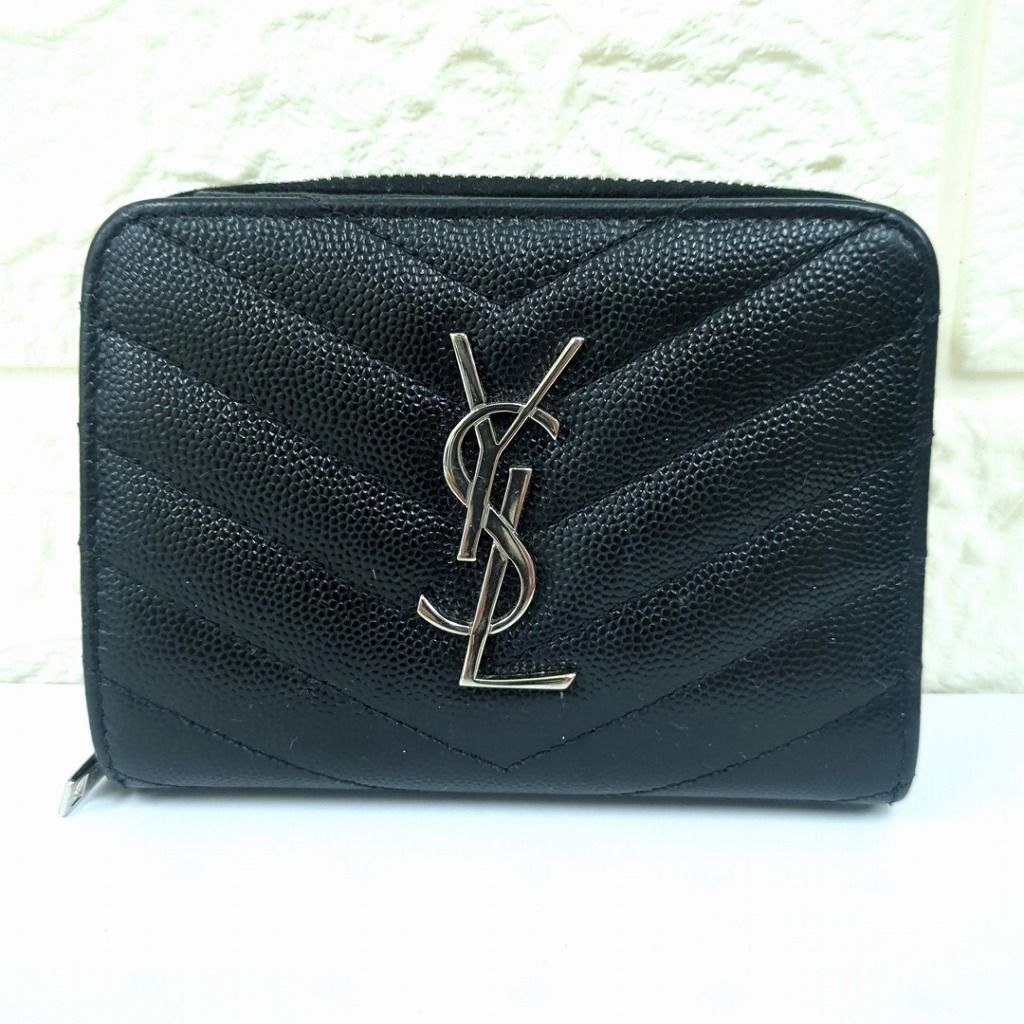 YSL イヴサンローラン 二つ折り財布 ブラック レザー YSL イヴ・サンローラン ブラックレザー 二つ折り財布
