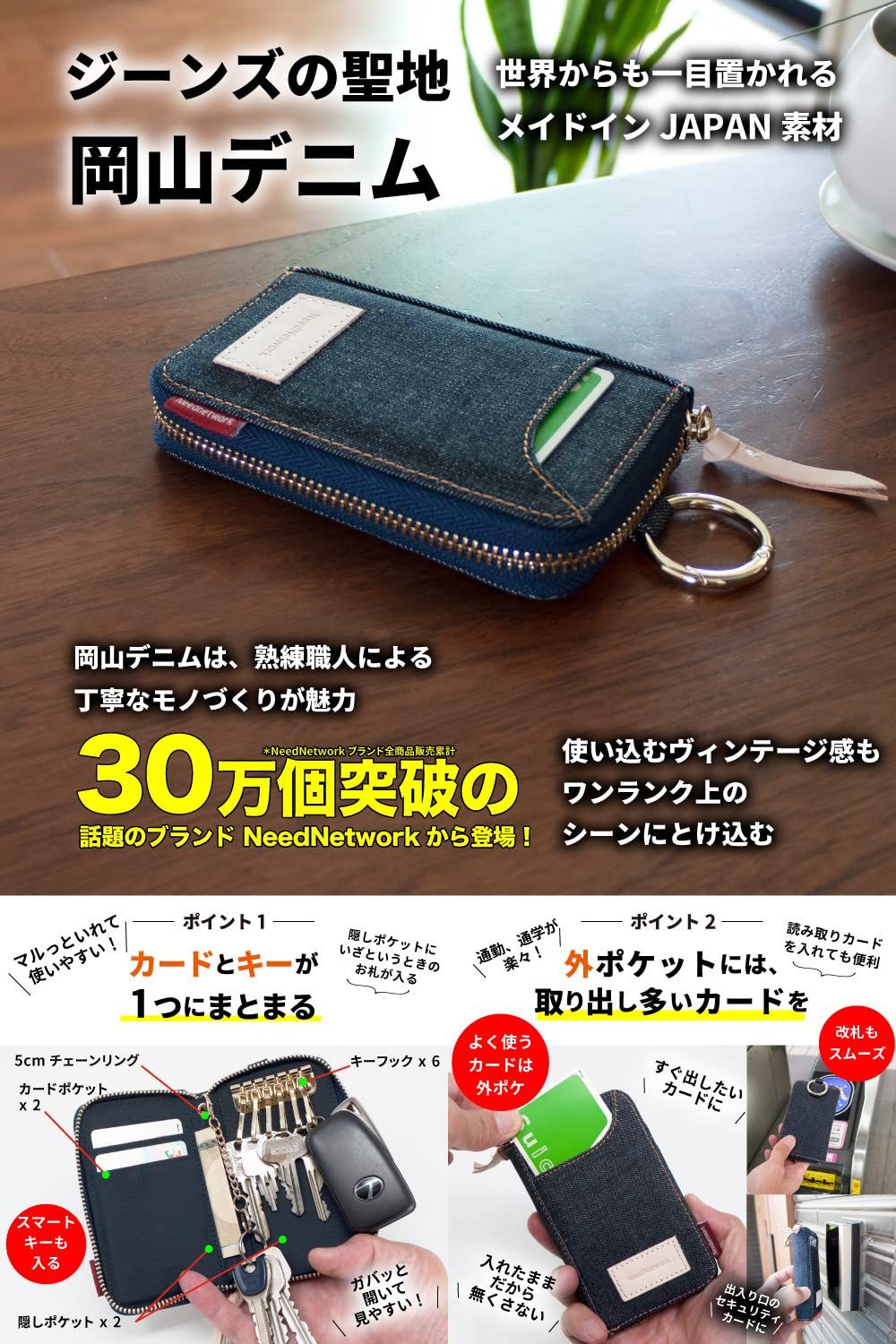 J-OFF VOL.1-17 アメリカン ジープ　jeep ラングラー　雑誌 在庫処分】[ニードネットワーク] 岡山デニム キーケース メンズ