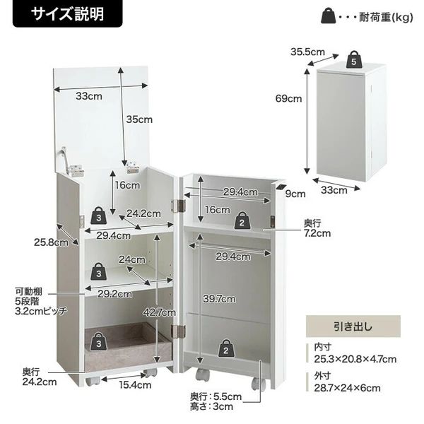キャスター付きコンパクト収納ワゴン