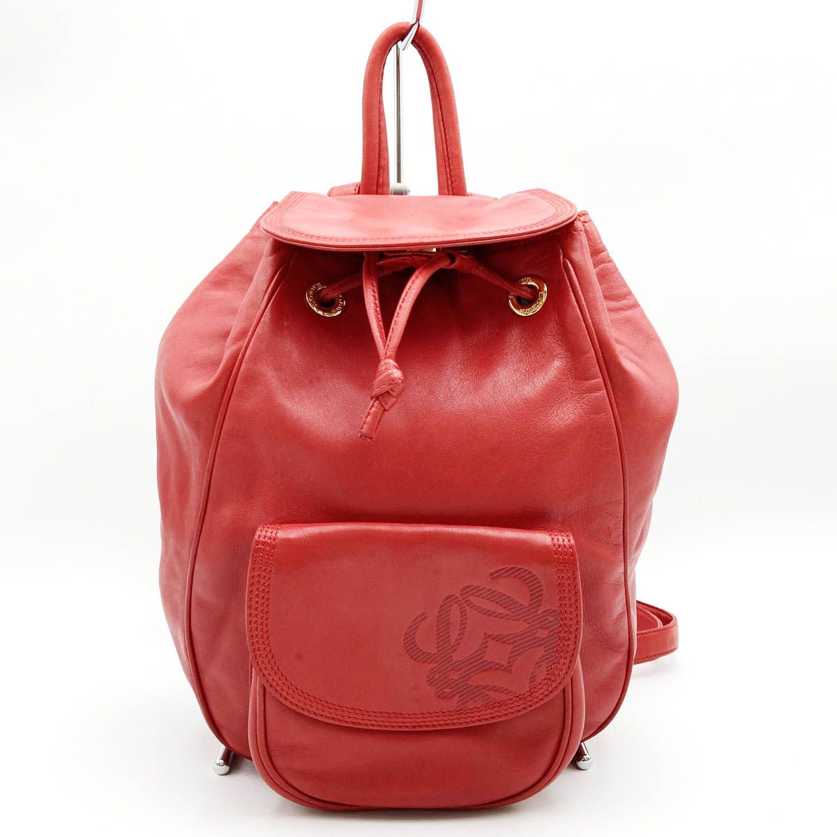 LOEWE ロエベ アナグラム リュック デイパック バッグ レッド レザー 