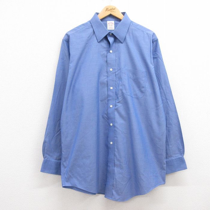 XL/古着 ブルックスブラザーズ 長袖 ブランド シャツ メンズ 大きいサイズ ロング丈 コットン 薄紺 ネイビー 24sep03 中古 トップス