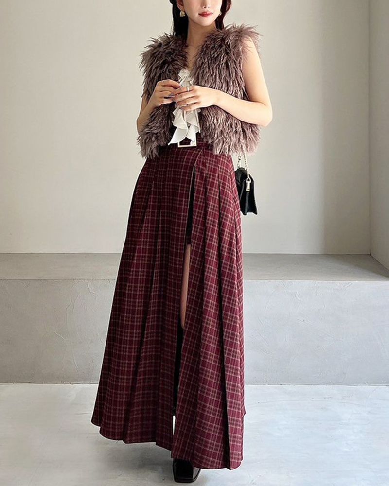 ワイドプリーツレイヤードフ スカート