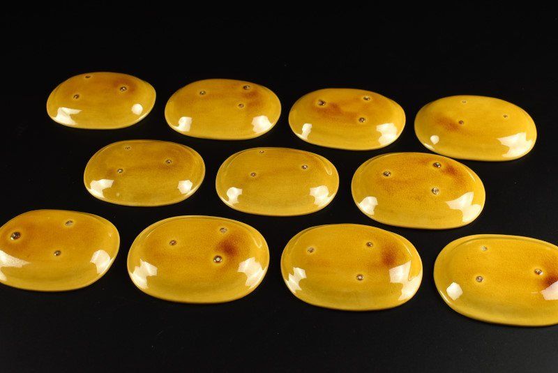 珉平焼 黄釉 淡路焼 龍紋 2個セット アンティーク 珉平焼