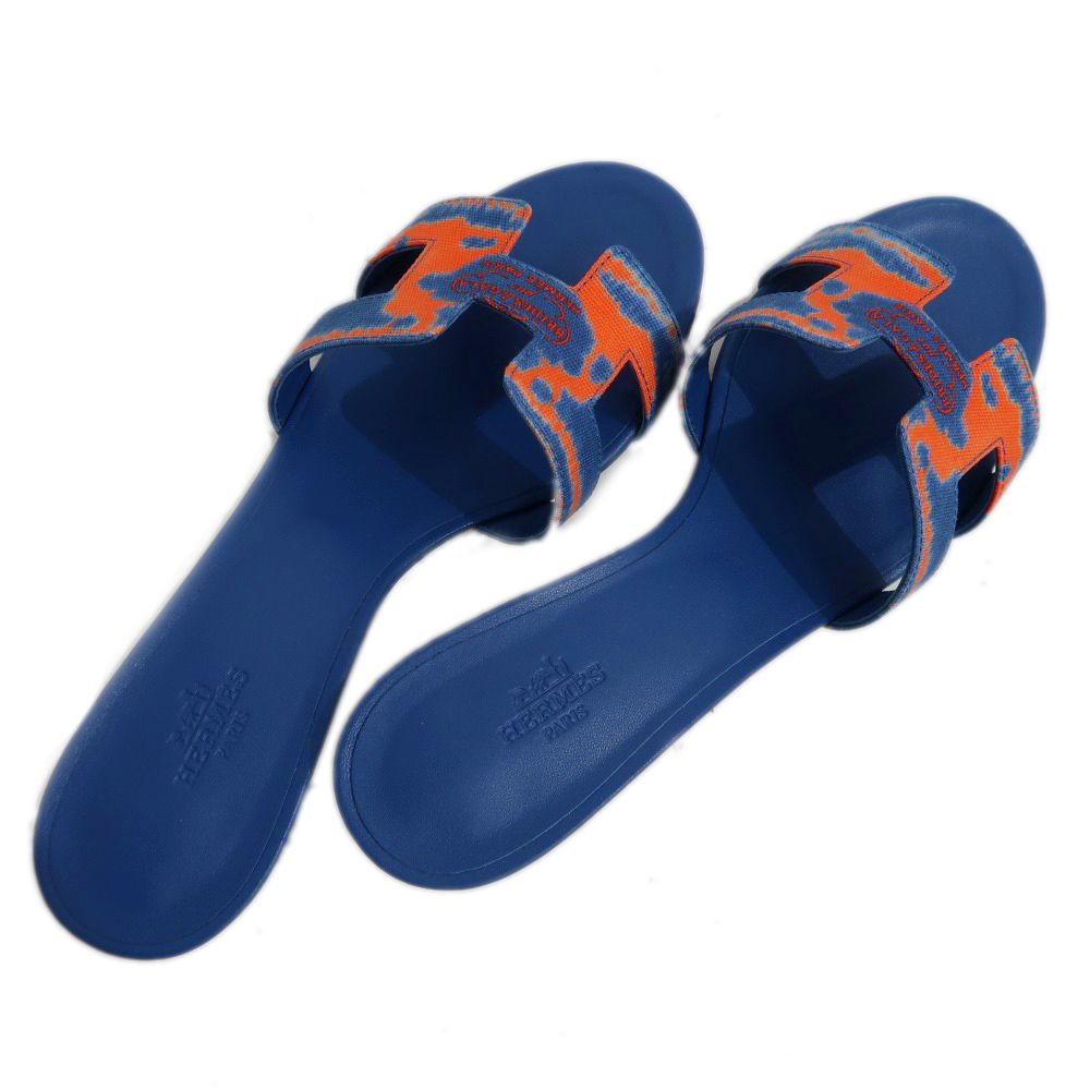 名東】エルメス オアジス サンダル サイズ38 ブルー系 オレンジ