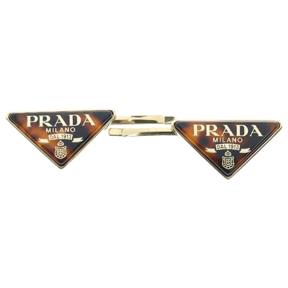 PRADA プラダ メタル バレッタ ヘアピン プレックス ゴールド×ブラウン メタル 1IF169