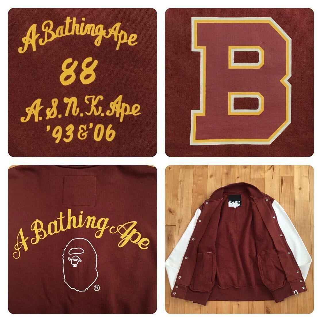 BAPE LOGO スウェット スタジャン Mサイズ Dark Red a bathing