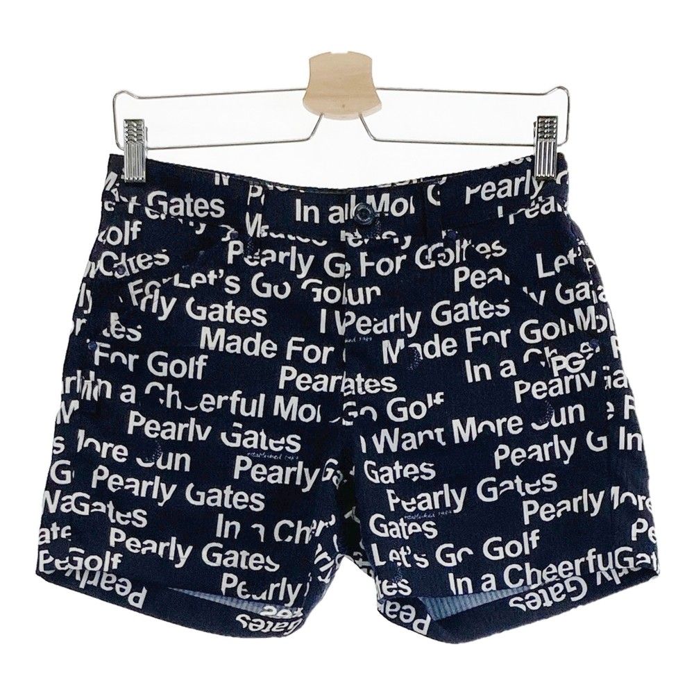 サイズ 0 PEARLY GATES パーリーゲイツ 2025年モデル ストレッチ ショートパンツ ストライプ ロゴ総柄 ネイビー系 240101418246 ゴルフウェア レディース ストスト