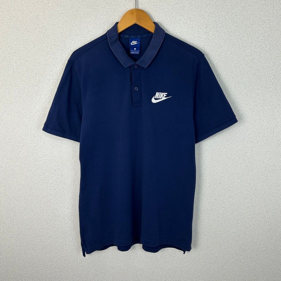 NIKE ナイキ ロゴプリント 半袖ポロシャツ ネイビー Lサイズ