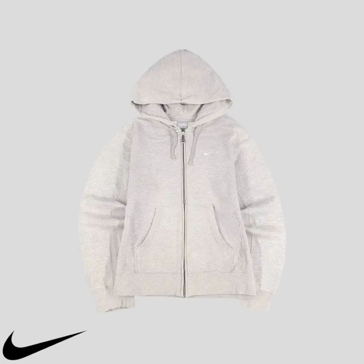 NIKE ナイキ グレー 白 スウッシュ ロゴ刺繍 コットン スウェット ジップアップパーカー フード付き s ヴィンテージ